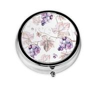 Beautiful Grape Leaves This Small, Round, Three-Compartment Travel Pill Box is Perfect for Storing Daily medications, Vitamins, and on-The-go.