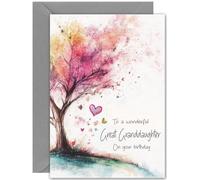 Beautiful Great Granddaughter Birthday Card - Watercolour Tree - Large A5 Size - Pretty Birthday Cards for Great Granddaughter