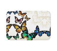 Beautiful Green And Yellow Butterfly Crystal Velvet Lock Edge Floor Mat 40x60, Non Slip, Easy To Clean, Comfortable Foot Feel