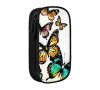 Beautiful Green and Yellow Butterfly Print Pencil Case Coin Key Card Bag Purse Large Pen Pouch for Kids Boys School Office