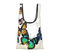 Beautiful Green and Yellow Butterfly Print Reusable, Foldable,Washable Grocery Bags Foldable in A Pouch Eco Tote Shopping Bag,Daily Shopping Loading