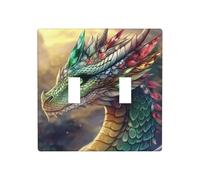 Beautiful Green Dragon Double Gang Toggle Light Cover Wall Plate Switch Decor Standard Size - 11.4x11.4cm