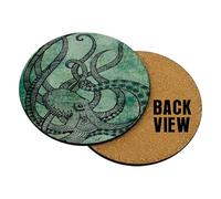 Beautiful Green Octopus Art Painting Porcelain, Drinks Coffee-Tea Coaster. (Round Coaster MDF)