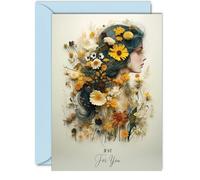 Beautiful Greeting Card for Women - Flowers In Her Hair - Gorgeous Birthday Card for Friend Family Colleague Daughter Mum Sister Nan Grandma Cousin, 5x7 Inch Greeting Cards Gift