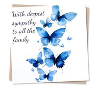 Beautiful Grief or Sympathy Card For Loss of A Loved One - Blue Butterflies - With Deepest Sympathy To All The Family - For Relative, Friend, Colleague