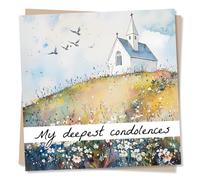 Beautiful Grief or Sympathy Card For Loved One - Church, Wildflowers - My Deepest Condolences - For Best Friend, Bestie, Relative