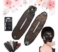 Beautiful Hair Disk, Full Star Flower Hair Accessories, Hand Embroidered Flowers Deft Bun, Hair Bun Maker for Long Thick Hair, Flower Hair Bun Roller, Lazy Hair Curler Deft Bun (2pcs-D)