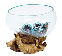 Beautiful Handcrafted Molten Glass on Wood Design Plant Large Open Bowl