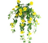 Beautiful Hanging Morning Glory Flower Vine Artificial Silk Floral Arrangement for Gardens, Weddings, and Home Spaces (Yellow)