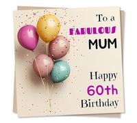 Beautiful Happy 60th Birthday Card For Special Mum - Sixty - Balloons and Confetti Design - Fabulous, Colourful - For Mom, Mother, Mama