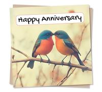 Beautiful Happy Anniversary Card For Partner - Lovebirds, Nature Lover, Design, Tree - For Your Other Half, Husband, Wife, Girlfriend, Boyfriend