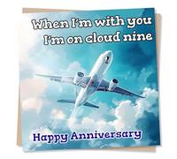 Beautiful Happy Anniversary Card For Partner Who Is An Airplane Or Travel Lover - On Cloud Nine, Sky, Plane - For Husband, Wife, Girlfriend, Boyfriend