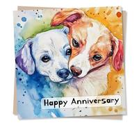 Beautiful Happy Anniversary For a Loved One - Two Dogs, Dog Lovers - Beauty, Nature, Colourful - Heart, Heartfelt - Watercolour, Affection - For Your Partner, Other Half, Husband, Wife