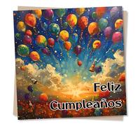Beautiful Happy Birthday Card - Feliz Cumpleaños - Colourful Balloon Celebration Design - Spanish Language Birthday Card For Friend or Family