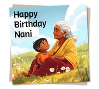 Beautiful Happy Birthday Card for a Nani, Dadi, Grandma, Baa - Field, Flowers - For a South Asian Indian Grandmother