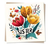Beautiful Happy Birthday Card For a Special Sister - Beautiful, Flowers, Butterflies - For Your Sis, Sibling - From Relative, Family, Sibling