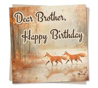 Beautiful Happy Birthday Card For Brother - Autumnal, Fox, Animal Lover, Forest, Nature - Dear Brother - For Sibling, Relative