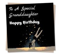 Beautiful Happy Birthday Card For Special Granddaughter - Magical, Stars, Gymnastics, Handstand - For Special Grandchild, Loved One, Darling, Sweetheart - From Grandparents, Grandmother, Grandfather