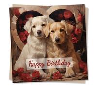 Beautiful Happy Birthday Dogs Love Heart Card - Puppy Greetings Card For Husband, Wife, Friend, Someone Special - Made in UK