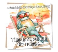 Beautiful Happy Retirement Card For Loved One - Parrot, Deck Chair, Cocktail, Sea, Sun, Beach - A Little Birdie Told Me You're Retired - For Friend, Relative, Colleague
