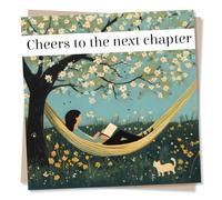 Beautiful Happy Retirement Card For Loved One - White Flowers, Cherry Blossom, Woman, Hammock, Cat, Nature - Cheers To The Next Chapter - For Mum, Nan, Aunt, Auntie, Sister