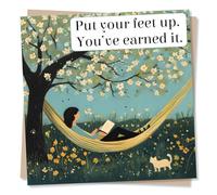 Beautiful Happy Retirement Card For Loved One - White Flowers, Cherry Blossom, Woman, Hammock, Cat, Nature - Put Your Feet Up You've Earned It - For Mum, Nan, Aunt, Auntie, Sister