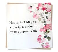 Beautiful Happy Sixtieth Birthday Card for Loved One - Pink, Flowers, Lovely - A Lovely, Wonderful Mum On Your 60th - for Mother