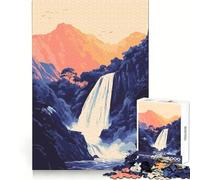 Beautiful Hawaiian Waterfall Zen Nature Minimalist Illustration Art 1000 Piece Jigsaw Puzzles for Adults Jigsaw Smart Challenge Calm Downtime Fine Lock Unique Gift (50x75cm)