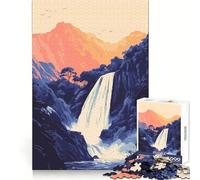 Beautiful Hawaiian Waterfall Zen Nature Minimalist Illustration Art 1000 Pieces Jigsaws Adults Puzzles Mind Recall Gentle Pastime Firm Interlock Birthday Gift (38x26cm)