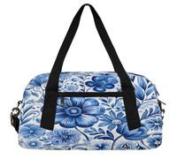 Beautiful Heart Patterns Kids Duffle Bag Boys Girls Small Sport Dance Gym Bag for Overnight Travel Weekender Carry On, Blue Green Flower, 18.5"L x 9.4"W x 7.8"H