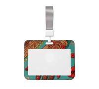 Beautiful Henna Print Id Badge Holder with Lanyard-Horizontal Card Protector, Clear Abs Hard Shell for Work Office Events