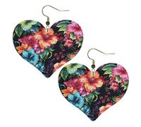 Beautiful Hibiscus Flower Leather Earrings for Women Heart Earring Lightweight Dangle Earrings Jewelry Gifts