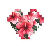 beautiful Hibiscus Flower Printed Jigsaw Puzzle 10.8x12.8 CM, Heart-Shaped Puzzle Challenging Game for Adults, Fun Decorative Wall Decor