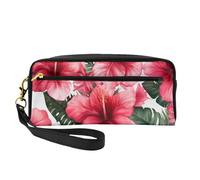 Beautiful Hibiscus Flower Printed Makeup Bag for Women Travel PU Leather Cosmetic Bag with Wristlet Toiletry Bag