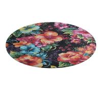 Beautiful Hibiscus Flower Round Area Rug Non Slip Backing Doormat Water Absorbent Plush Throw Low-Pile Non-Slip Floor Mat Carpet for Living Room Bedroom Entryway Nursery Room 80 * 80cm