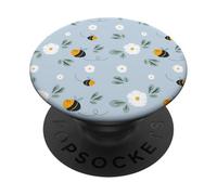 Beautiful Honey bees& Daisy Flowers On Blue PopSockets Adhesive PopGrip