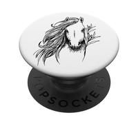 Beautiful horse, long horse mane, plant, portrait, white PopSockets Adhesive PopGrip