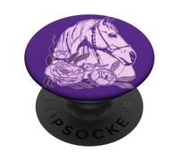Beautiful horse with roses, floral, purple PopSockets Adhesive PopGrip