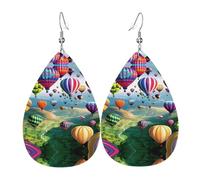 beautiful hot air balloon Patterned teardrop-shaped leather earrings Light luxury texture - suitable for daily wear, party date earrings