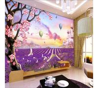 Beautiful Hot Air Balloon Purple Flowers Castle Birds 3D Wallpaper Silky Texture Home Study Office Grey Dining Room Sofa Bedroom Living Room TV Backdrop-430cm×300cm