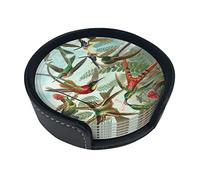 Beautiful Hummingbirds Coaster,6 Pcs Leather Coasters, for Drinks Absorbent with Storage Box