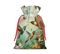 Beautiful Hummingbirds Printed Christmas Drawstring Gift Bags-Xmas Wrapping Bags,Candy Bag,For Holiday Party Decorations,Wedding Party Supplies S Red Ribbon