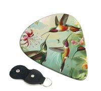 Beautiful Hummingbirds Printed Guitar Picks, 6 Pack with Leather Keychain Pick Holder - 0.46mm, 0.71mm, 0.96mm Assorted Thickness for Acoustic Ukulele, Electric Guitar, Acoustic Guitar, Bass