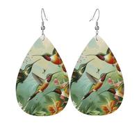 Beautiful Hummingbirds Printed Leather Earring For Women,Teardrop Dangle Earrings For Women Friends Valentine Birthday Party Christmas Gifts