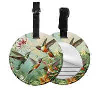 Beautiful Hummingbirds Printed Luggage Tags for Suitcases PU Leather Travel Tags Bag Tags Privacy Protection Travel Essentials Black
