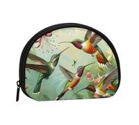 Beautiful Hummingbirds Printed Mini Coin Pouch, Shell Shape Zip Around Wallet, Small Zipper Pouch for Cash, Cards, Keys, Lipstick, Storage Pouch, Travel Organizer