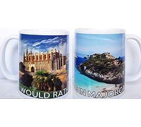 Beautiful I WOULD RATHER BE in MAJORCA Ceramic gift mug. Lovely images on a coffee mug or tea cup. Can be personalised.