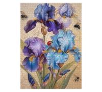 Beautiful Iris Flower Puzzles for Adults 1000 Pieces Spring Nature, Vintage Plant Art Jigsaw Puzzles, Bee Ladybug Floral Landscape Aesthetic Puzzle