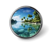 Beautiful Island in The Sea Badges Decorative, Durable Aluminum Alloy Round Badge, Lightweight Button Brooch for Shirts, Jackets, Hats, Uniforms 1"