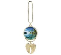 Beautiful Island in The Sea Car Pendant, Rear View Mirror Hanging Ornament, Auto Decor for Rearview Mirror, Keychain Golden-Style